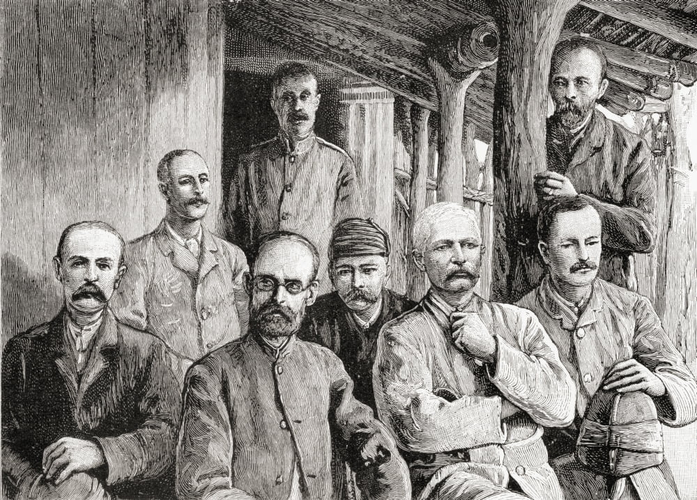 From Left To Right Stanley Emin Casati And Officers At Mackays Missionary Station At Usambiro During Stanleys Emin Pasha Relief Expedition In Africa In 1889 Sir Henry Morton Stanley 1841 To 1904 Welsh