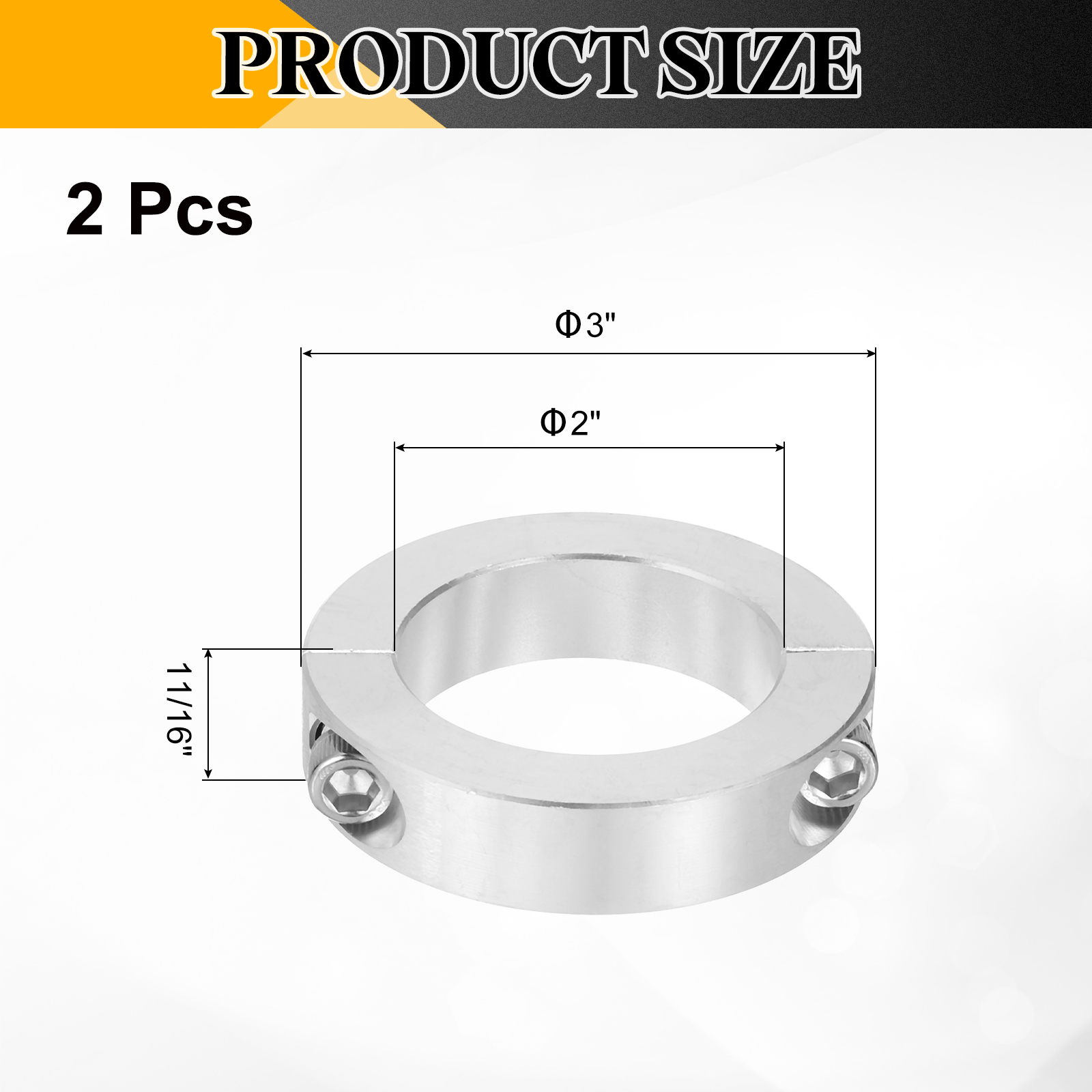 Uxcell 2 Pack Double Split Shaft Collar 2" Bore, Two-Piece Clamping Collar 3" OD, Clamp-On Set Screw Collars (2024 Aluminum)