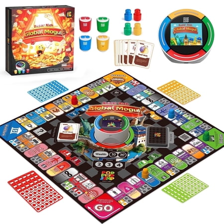 Beefunni Global Mogul Set, Electronic Board Game, Interactive Board Game for Families Adults, Rechargeable LED Console & Handles, Smart Banking, Random Event, Party Game Night