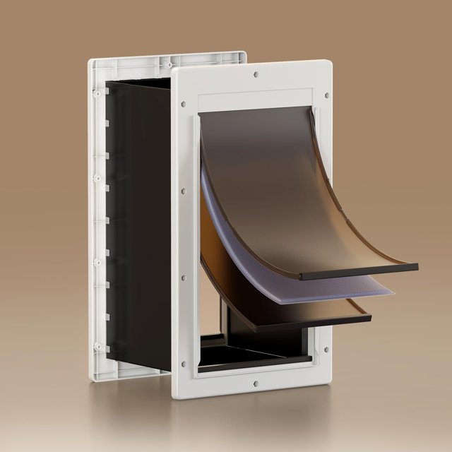 Puerta para mascotas PETCOMING de 3 solapas para pared con túnel para mascotas de hasta 20 kg