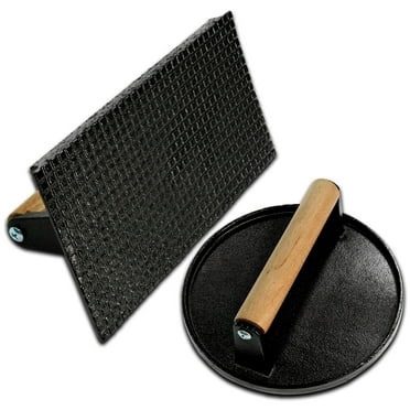 KingChii Burger Press 8.3”X4.3” Rectangle & 7.1" Round Heavy-Duty Cast Iron Meat Steak with Wooden Handles for KingChii Propane Griddle Grills (Round & Rectangle)