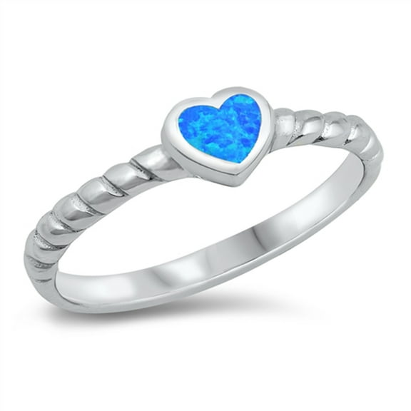 CHOOSE YOUR COLOR Blue Simulated Opal Promise Heart Rope Ring .925 Sterling Silver CZ Female Size 8