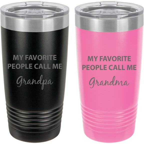 My Favorite People Call Me Grandpa/Grandma Stainless Steel Engraved Insulated Tumbler 20 Oz Travel Coffee Mug, Black/Pink