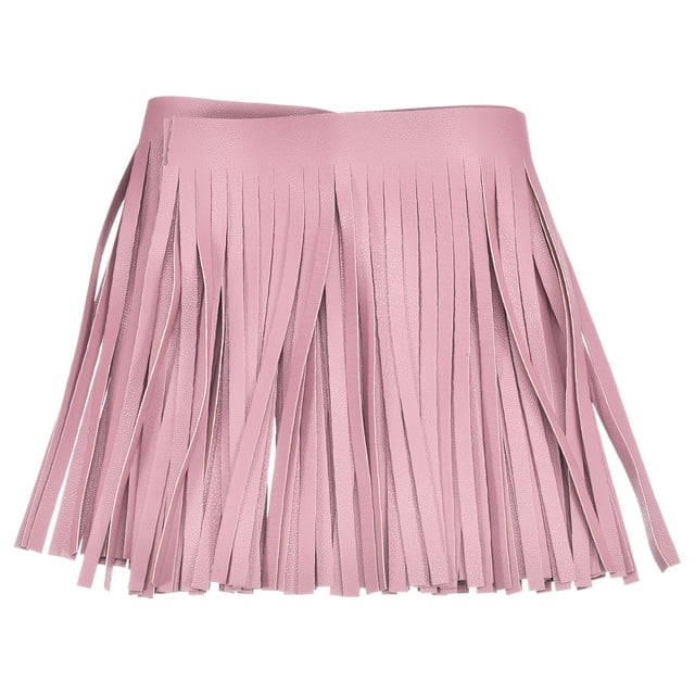 Unique Bargains 2 Yards 6 Inch Faux Leather Fringe Trim Tassel Fringe for Sewing, Pink