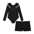 thumbnail image 4 of iixpin Kids Girls Rhinestone Gymnastics Dance 2 Piece Outfits Long Sleeve Leotards with Athletic Shorts Sets Biketard Light Green 6, 4 of 7