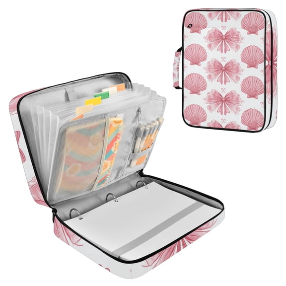 Bows Shells in Pink Color Accordion File Organizer Expanding File Folder 3-Ring Binder Bag 500 Sheets A4 Size