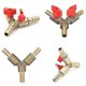 thumbnail image 3 of 3-way Tee Brass Y Shut Off Ball Valve 5/16 8mm Barb Fuel Gas Oil/valve Clamp(gold+red)(1pcs), 3 of 5