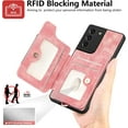 thumbnail image 3 of Phone Case for Samsung Galaxy S21 FE 5G Wallet Cover with Screen Protector and Wrist Strap Lanyard RFID Card Holder Ring Stand Cell Accessories S 21 EF S21FE5G UW S21FE 21S G5 6.4 inch Women Men Pink, 3 of 13