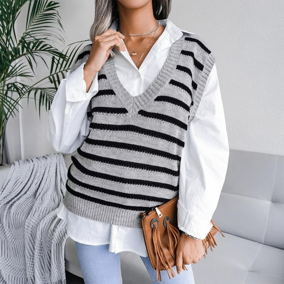 Simua Sweater Vest Women,Sleeveless V Neck Argyle Plaid Long Preppy Loose Knitted Casual School Sweaters Tank Top