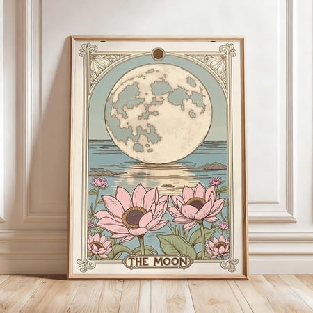 Moon Tarot Wall Art Print With Lotus Celestial And Witchy Astrology Decor Unframed Paper Print