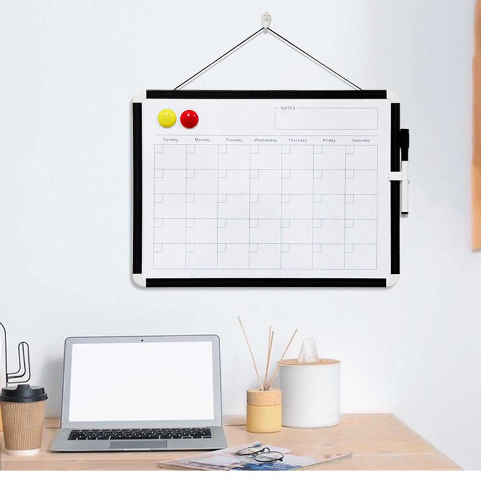 Monthly Calendar Dry Erase Whiteboard, Easy To Erase Magnetic Calendar White Board Solid Lightweight with Black Aluminium Frame for School
