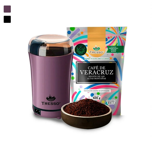 Molino Eléctrico Tresso de Acero Inoxidable 50 g Color Morado y Café Veracruz 500 g Set de 2 Unidades