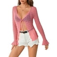 thumbnail image 4 of Sexy Deep V Neck Extra-Long Sleeve Coral Pink Womens Tops Without Bra (Women's), 4 of 4