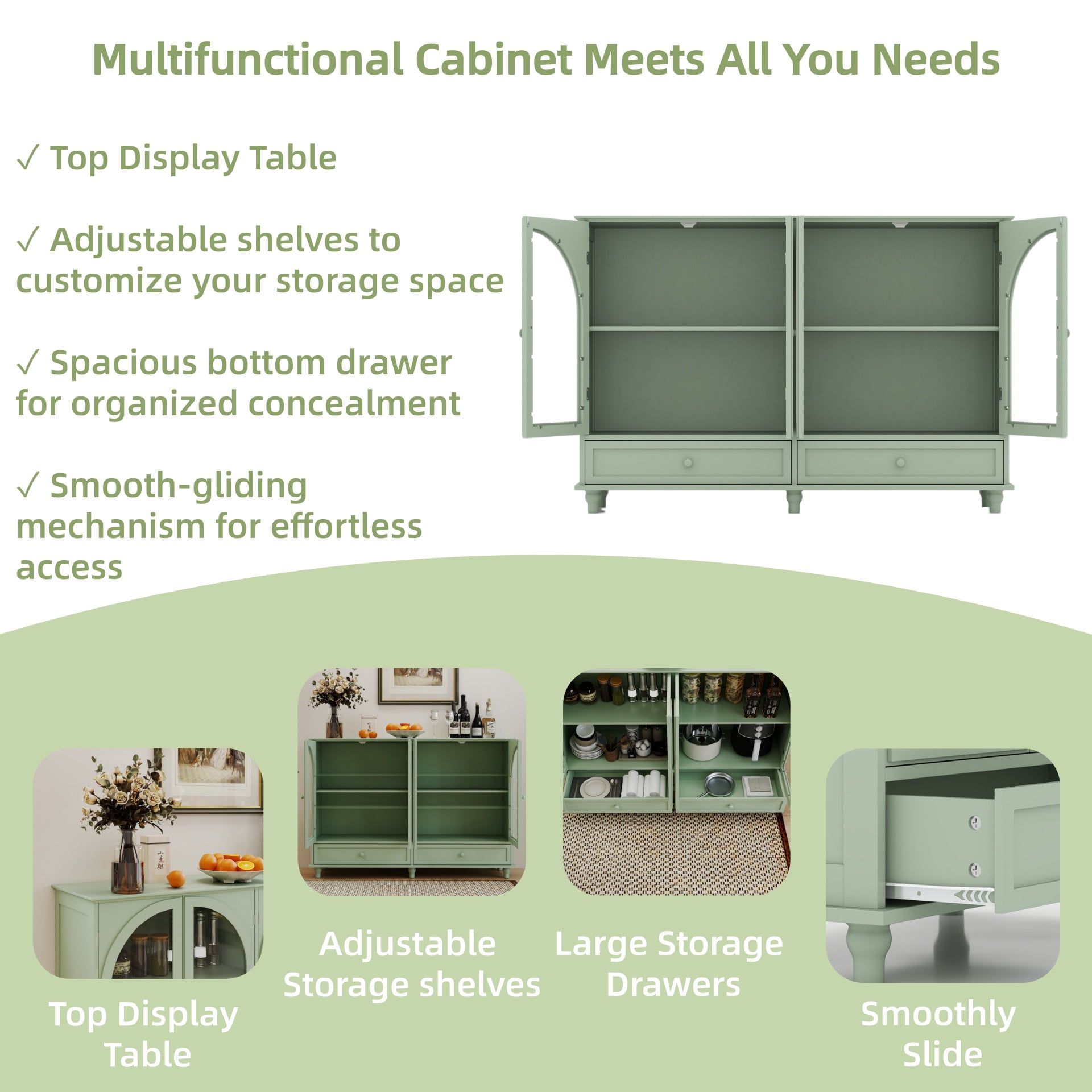Aukfa 2 PCS Buffet Pantry Cabinet,Wood Sideboard Storage Cabinet for Dining Room Hallway Entryway,Green