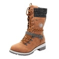 thumbnail image 2 of Dakaela Womens Combat Boots Mid Calf Winter Snow Boot with Side Zipper Lace up Lug Sole Low Wedge Motorcycle Outdoor Casual Shoes, 2 of 9