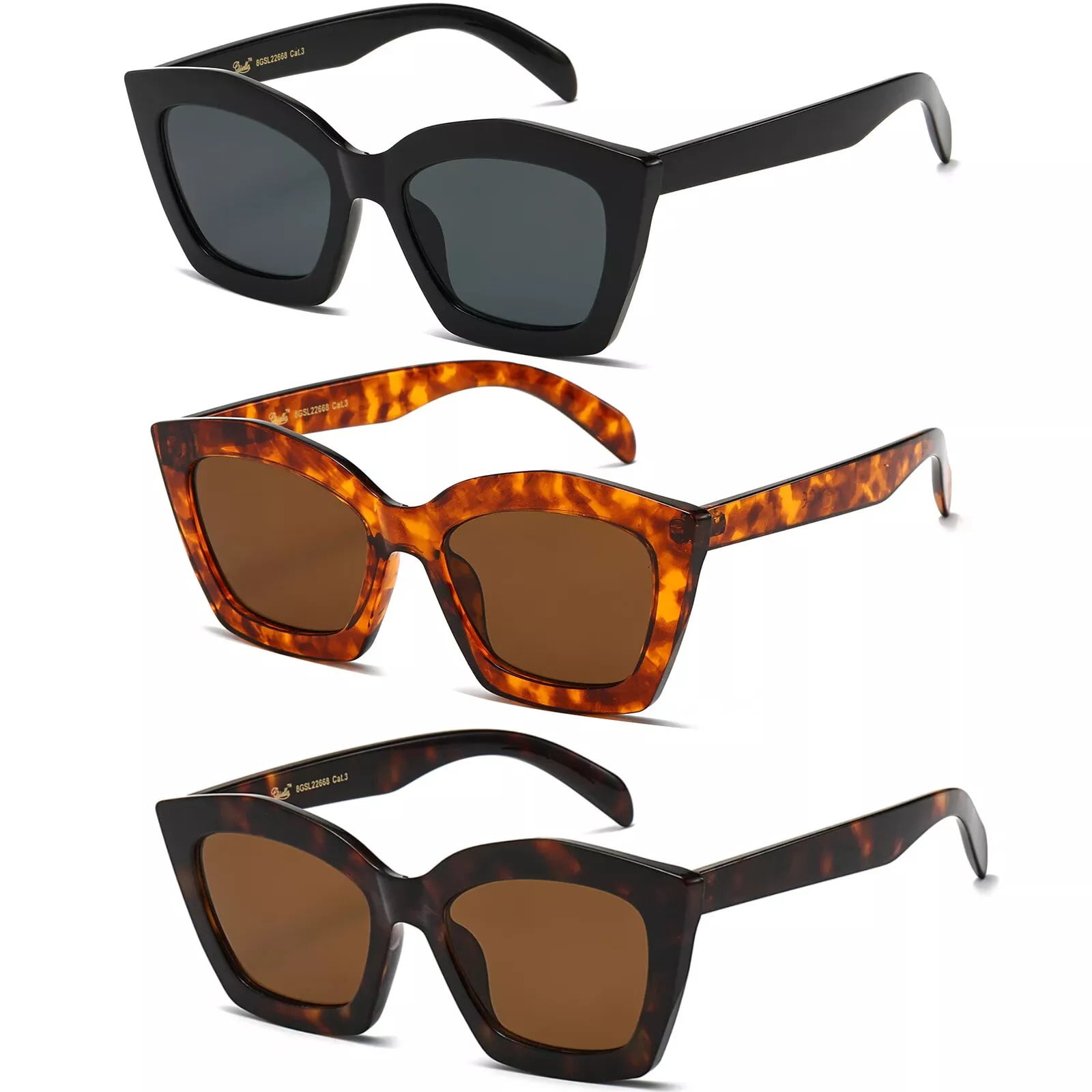 Womens Old Fashion Chic Thick Plastic Large Rectangular Cat Eye Retro Sunglasses