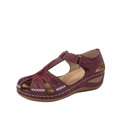 

Gzztg Woman S Shoes New Hollow Embroidered Wedges With Thick Sole Toe Cap Buckle Women S Sandals Womans