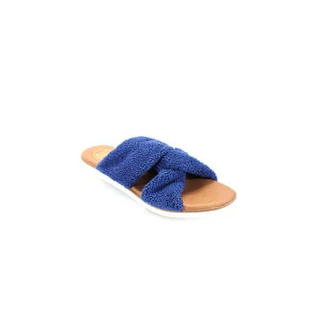 

Pre-owned|Andre Assous Women Terry Cloth Criss-Cross Slide On Tristan Sandals Blue Size 10