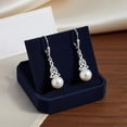 thumbnail image 4 of LeCalla 925 Sterling Silver Celtic Trinity Knot Pearl Dangle Earrings, 4 of 7