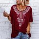 thumbnail image 1 of Camiseta Vintage con estampado étnico para mujer, Blusa de manga con volantes y cuello redondo, ropa informal holgada para mujer, Tops 2022, 1 of 4