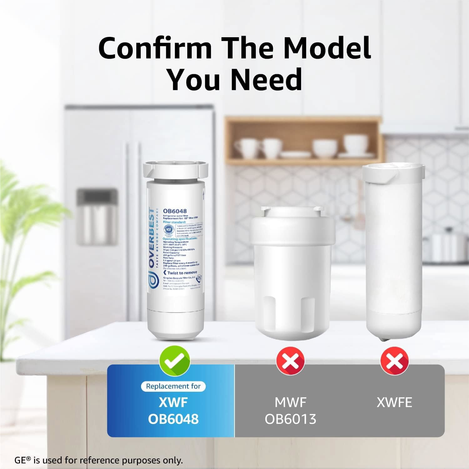 Overbest OB6048 Replacement for GE® XWF Refrigerator Water Filter, 3 Pack (Not XWFE®)