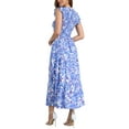 thumbnail image 3 of INSPIRAR CHIC Vestidos de Verano para Mujeres Casual con Mangas Cortas en V Cuello Fruncido Floral con Volantes y Capas Fluidas Maxi Vestido de Playa XL Azul, 3 of 6