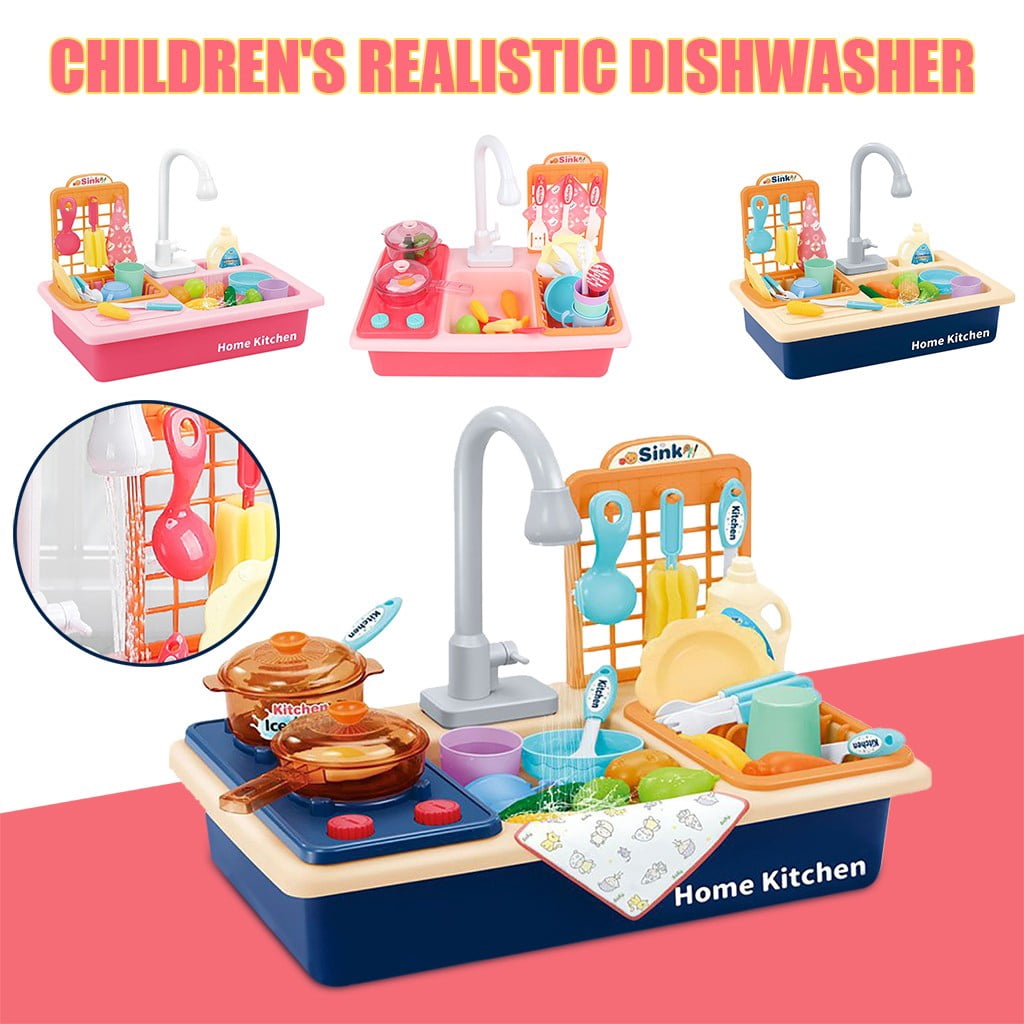 Iumwxz Room Decor Play Kitchen toy Sink Electronic Dishwasher Water Pretend Play Kitchen toys Home Wall Decor Easter Blue Abs,Pp Up to 45% off