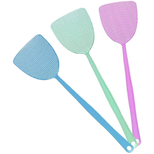 Matamoscas, control manual grande de plagas, colorido, duradero, mango de plástico largo, ayudante para el hogar, paquete de 3