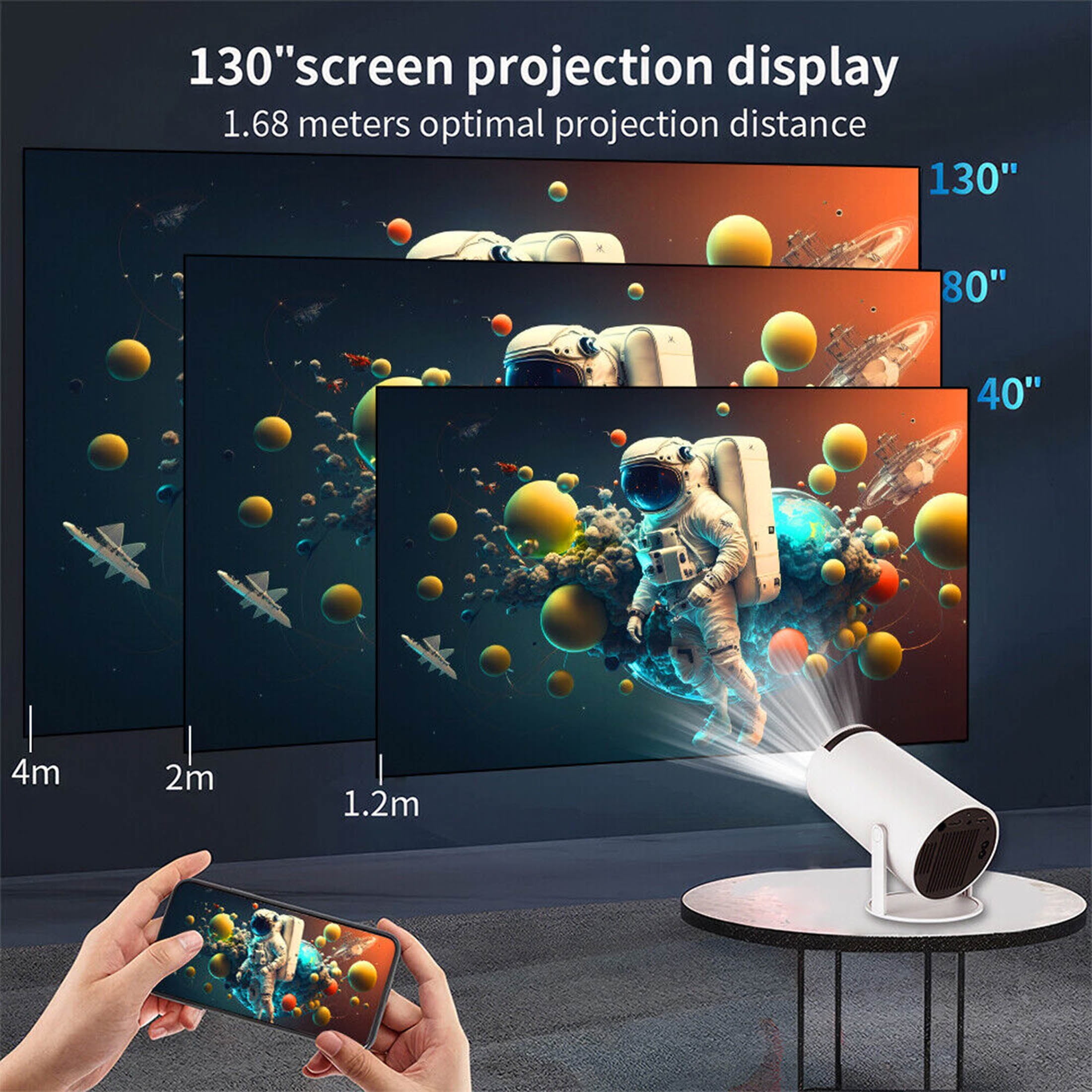 Portable Mini Projector with WiFi and Bluetooth, Home Theater, Outdoor Movie Projector, 4K & 1080P Supported