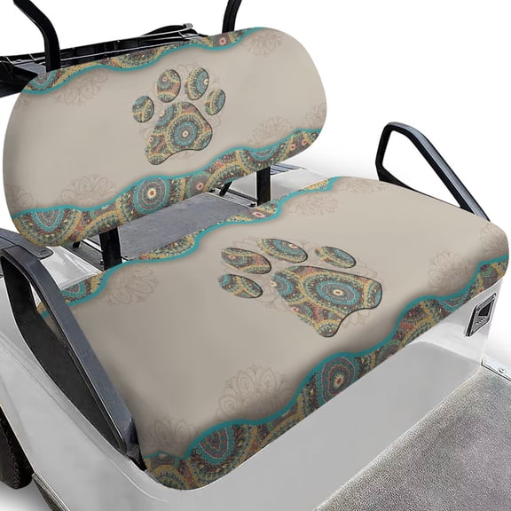 Garronmavis Boho Dog Claws Golf Cart Seat Cover Set for Heat Protection, Breathable Air Polyester Front Seat Cushion Covers Smooth and Simple Universal Fit for All Seasons