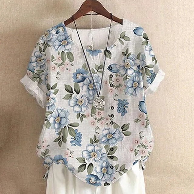 SMihono T-Shirt Surdimensionné pour Femmes Mode Femme Décontracté Col Rond Imprimé Blouse Manches Courtes T-Shirt Hauts d'Été Décontractés Hauts pour Femmes