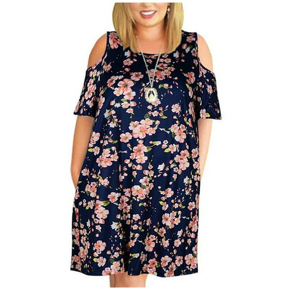 VOIANLIMO 6XL 7XL 8XL 9XL Plus Size Women Dresses Summer Short Sleeve Flower Print Dress Casual Off Shoulder Pockets Loose Oversized Dress