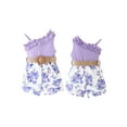thumbnail image 3 of Aojekbee Kid Girls Jumpsuit, Sleeveless Ruffled Flower Print Romper Clothes with Belt for Casual Daily, 3 of 10