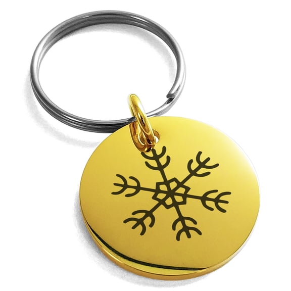 Rose Gold Stainless Steel Compass Snowflake Engraved Small Medallion Circle Charm Keychain Keyring