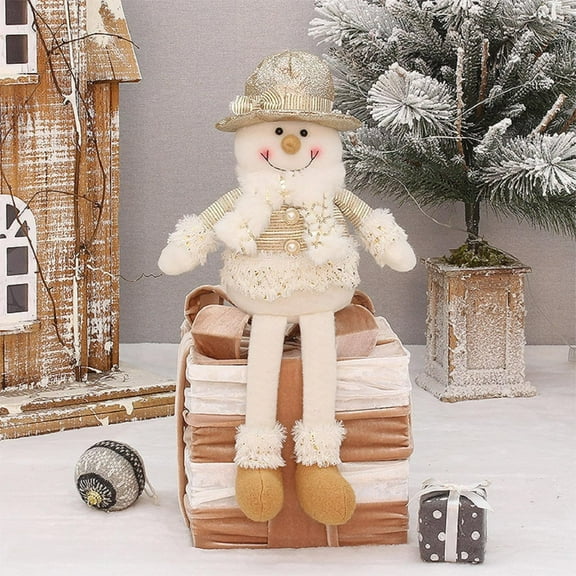 Neoyler Christmas Ornaments Christmas Decorations Indoor Sitting Santa Claus Snowman Fabric Dolls Window Decor Classic Festive Statues Home Display 16.5 in Beige