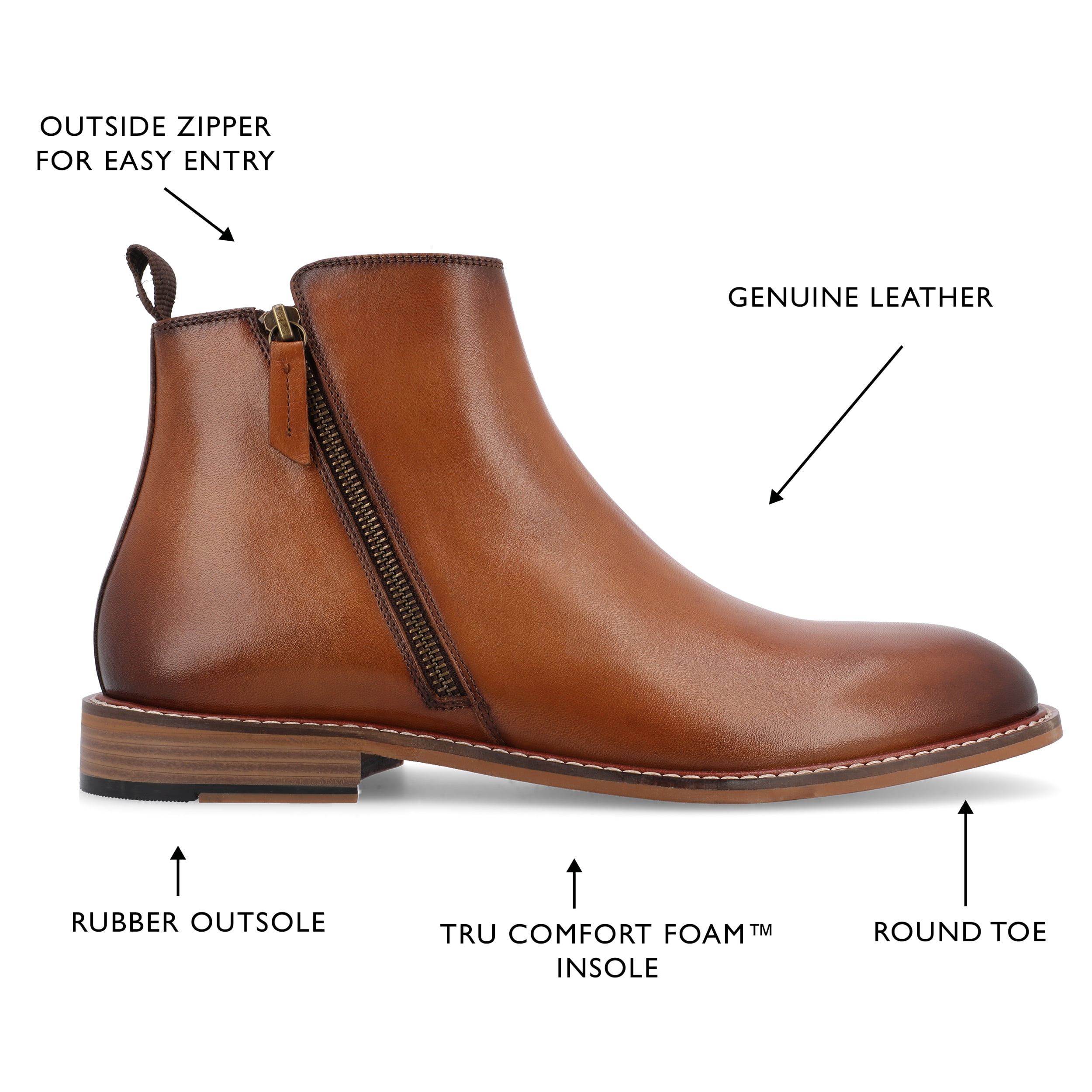 Thomas & Vine Men Rami Zip Up Ankle Boots Size US 13M Brown Suede Thomas & Vine Rami Plain Toe Zip Boot - Walmart.com main image 2