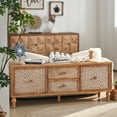 thumbnail image 3 of Mid Century TV Stand for TVs up to 65", Rattan Media Console with Drawer & Door, Boho Distressed Wood Entertainment Center for Living Room, 3 of 9
