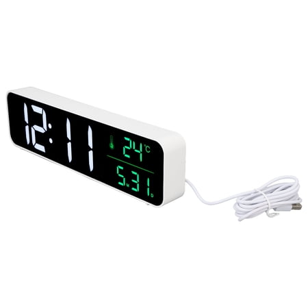 Rupoun LED Music Alarm Clock 5 Adjustable Brightness 12/24H Large Display Digital Clock Temperature Date Desk Clock Plug in Use White (12.60 inches / 32 cm)