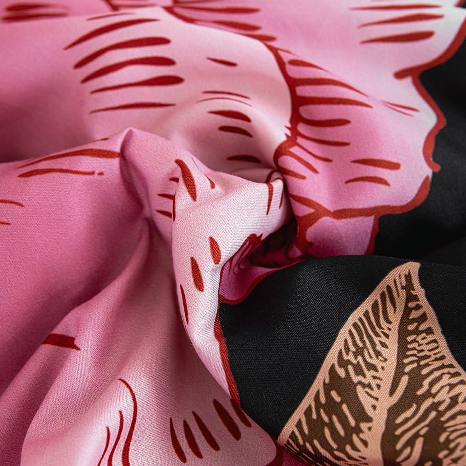 URBONUR 3 Pieces Black Pink King Size Bedding Set Floral Comforter Set Pink Flowers and Gold Butterfly Bed Set for Women Soft Botanical Bedding Comforter Set for All Season