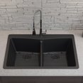 thumbnail image 2 of 33" x 22" Quartz Kitchen Sink, Double Bowl Sink, Drop-in Sink, Undermount Sink, Granite Kitchen Sink, Galaxy Black Kitchen Sink, with Grids, Basket Strainer and Flange Lexicon Platinum LP-800TM-K, 2 of 11