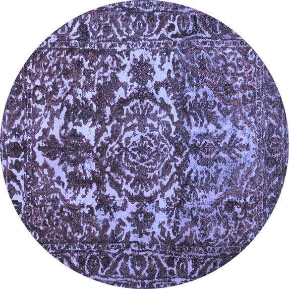 Ahgly Company Machine Washable Indoor Round Abstract Blue Contemporary Area Rugs, 4' Round