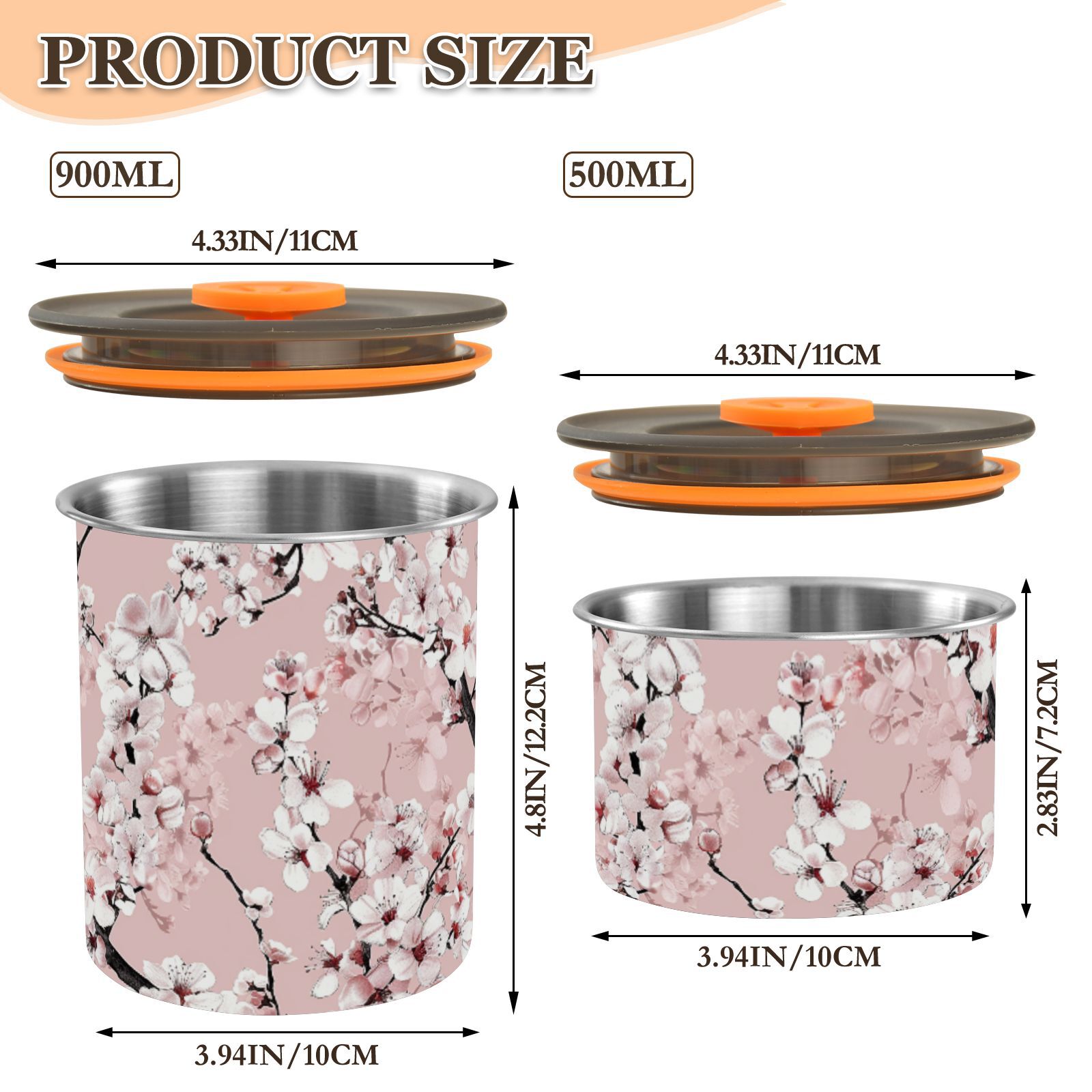 White Cherry Blossom Flower Floral Airtight Coffee Bean Canister 30oz Food Storage Containers with Lids For Gournd, Tea, Sugar, Flour, Rice, Cereal, Candy Cookie Jar