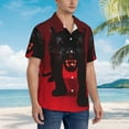 thumbnail image 3 of Gukieu Black Panther Red Background Print Men's Short-sleeved Shirts, Button-down Lapel Hawaiian Shirts, T-shirts, Beach Vacation Summer Casual Wear,3X-Large, 3 of 7