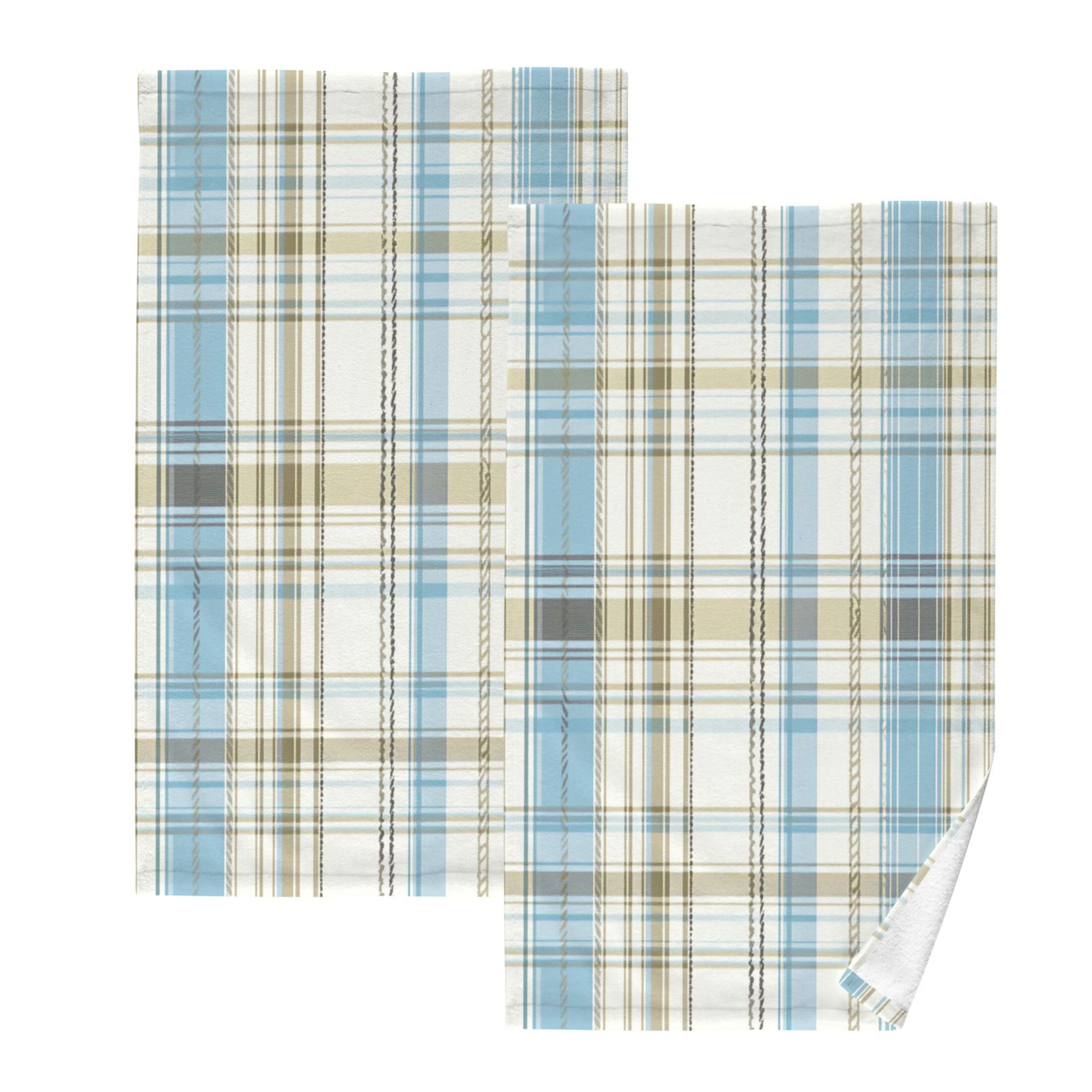 2 Pcs Absorbent Face Towel Bath Hand Towels Soft Breathable Cotton Towel Set for Bathroom Kitchen Hotel Spa Decor Light Blue and Brown Tartan