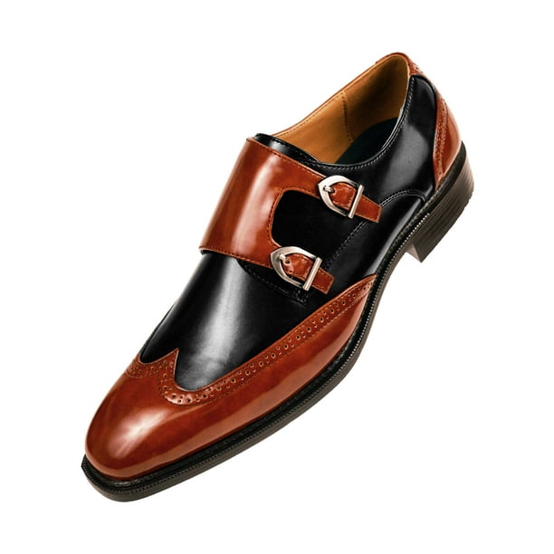 Sio Mens Smooth Faux Leather Double Monk Strap Formal Tuxedo Oxford