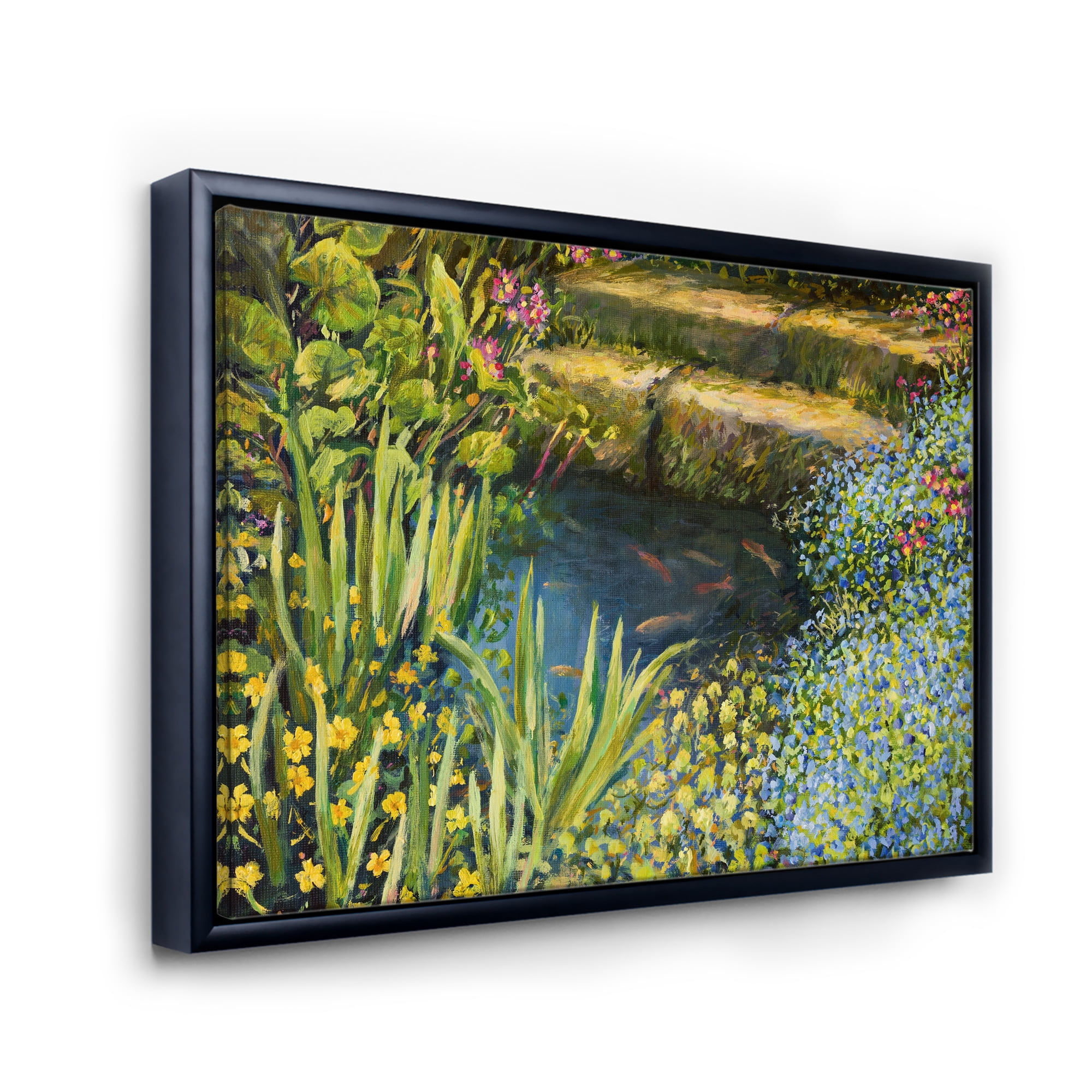 Designart 'Colorful Silence Flowers At The Lake Side' Lake House Framed Canvas Wall Art Print