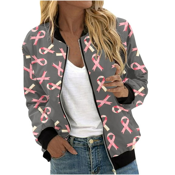 Holiday! ChaoHeng Womens Jackets Lightweight Plus Size Oversized,Women's Printed Cardigan Jacket Zippered Jacket Long Sleeved Casual Jacket Jacket(Pink,S)