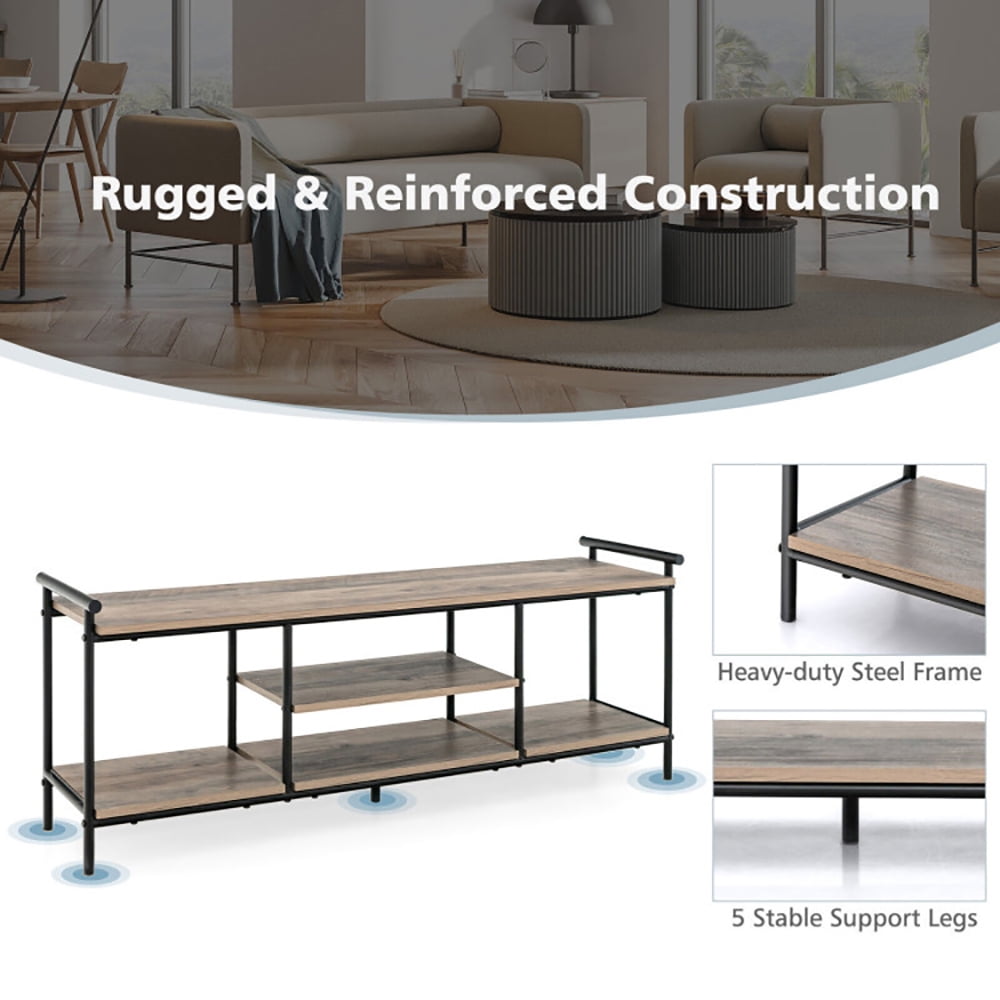 Finihen TV Stand, TV Cabinet, Industrial TV Stand for TVs up to 60 Inch with Storage Shelves, for Living Room, Natural