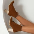 thumbnail image 4 of Womens Dress Combat Boots Fall Winter Suede Fake Wooden Chunky High Heels Lace up Dressy Short Ankle Booties, 4 of 9
