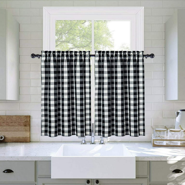 2 Pack Kitchen Curtains Cotton Black And White Buffalo Checker Bathroom Window Curtain 27x36 Inches Length Farmhouse Plaid Gingham Yarn Dyed Cafe Half Treatment Set Small Com